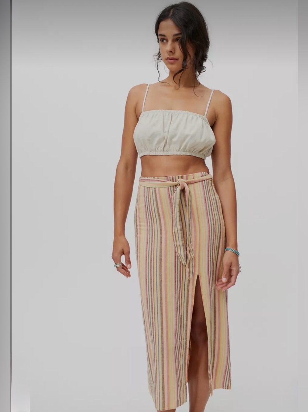 Urban Outfitters Tanning at the Beach stripe Wrap Midi Skirt Beach Resort small